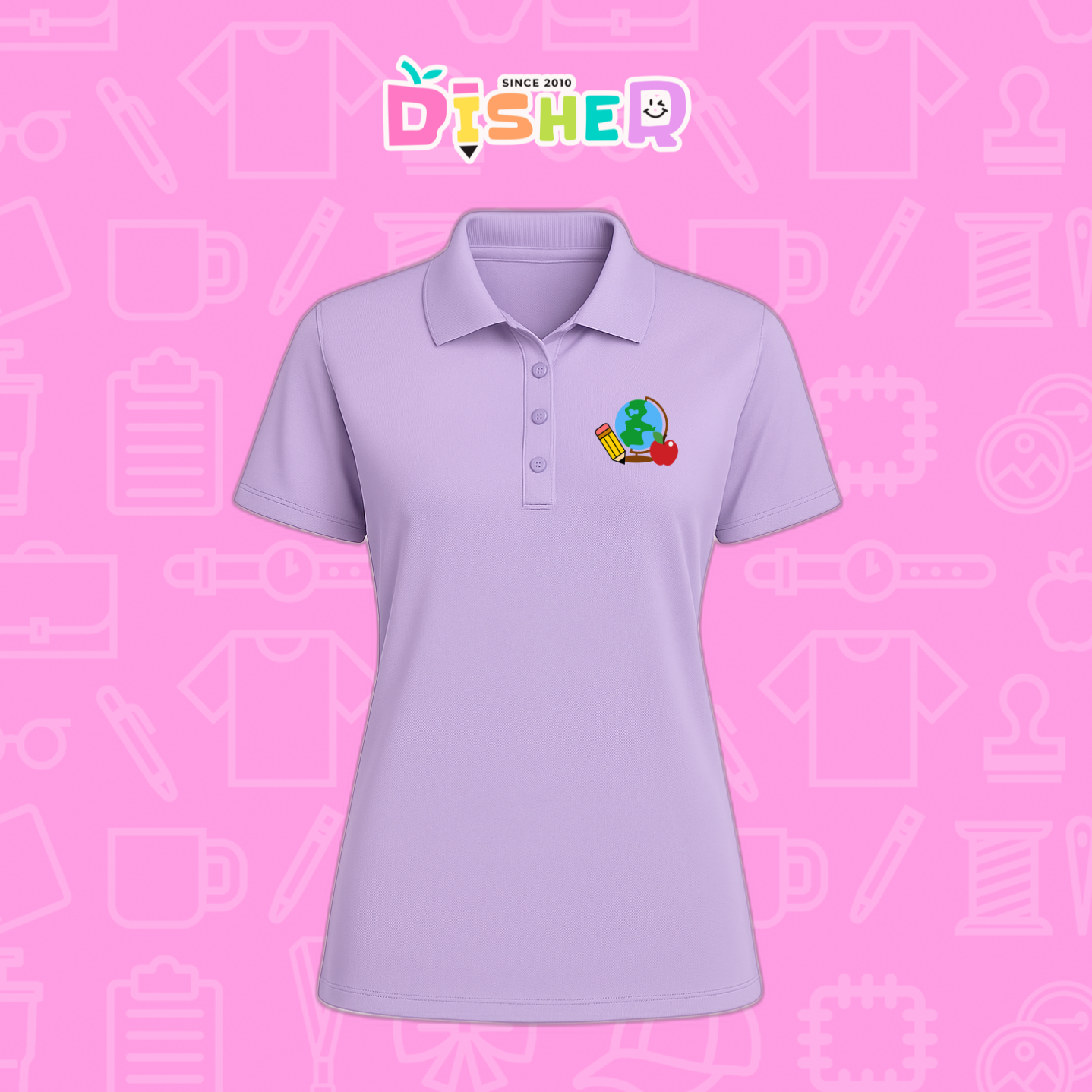 PBD-D-070: Polo Bordada Dry Fit Dama I Globo terráqueo