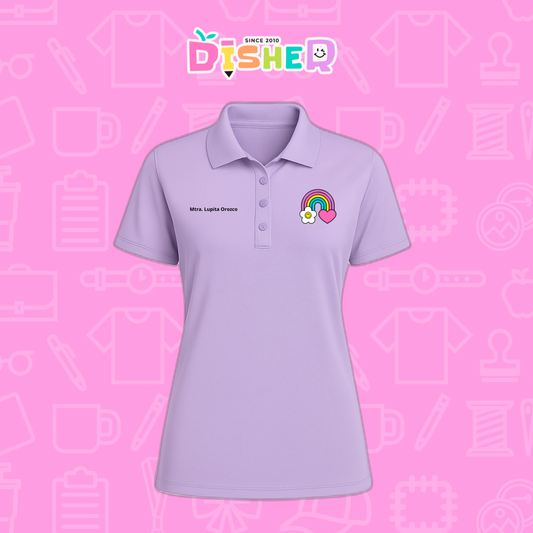 PBD-D-025: Polo Bordada Dry Fit Dama I Arcoíris corazón