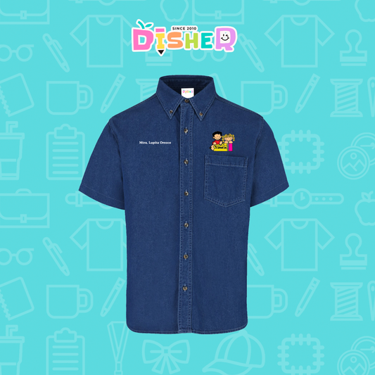 CBMC-C-080: Camisa Bordada Mezclilla Manga Corta Caballero I Niños primaria