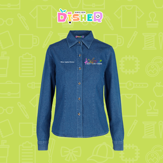 CBML-D-082: Camisa Bordada Mezclilla Manga Larga Dama I Latidos