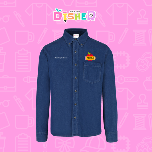 CBML-C-085: Camisa Bordada Mezclilla Manga Larga Caballero I Manzana primaria