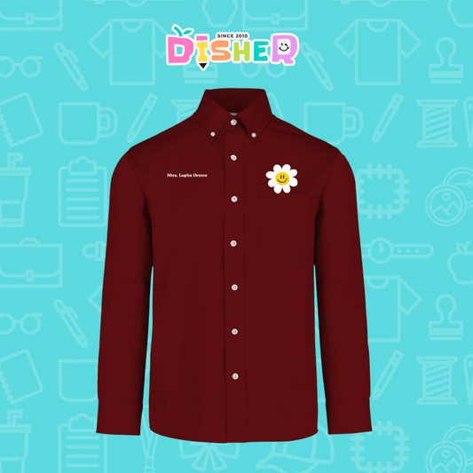 CBGL-C-023: Camisa Bordada Gabardina Manga Larga Caballero I Flor blanca