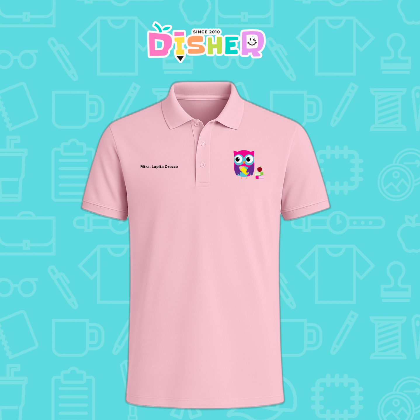 PBD-C-0098: Polo Bordada Dry Fit Caballero I Búho rosa