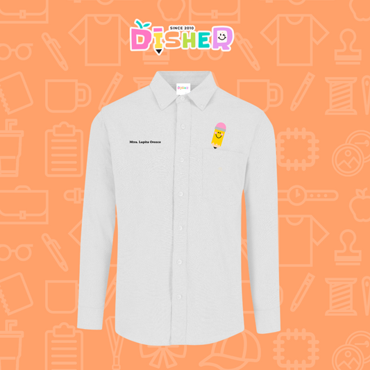CBOL-C-031: Camisa Bordada Oxford Manga Larga Caballero I Smiley Pencil