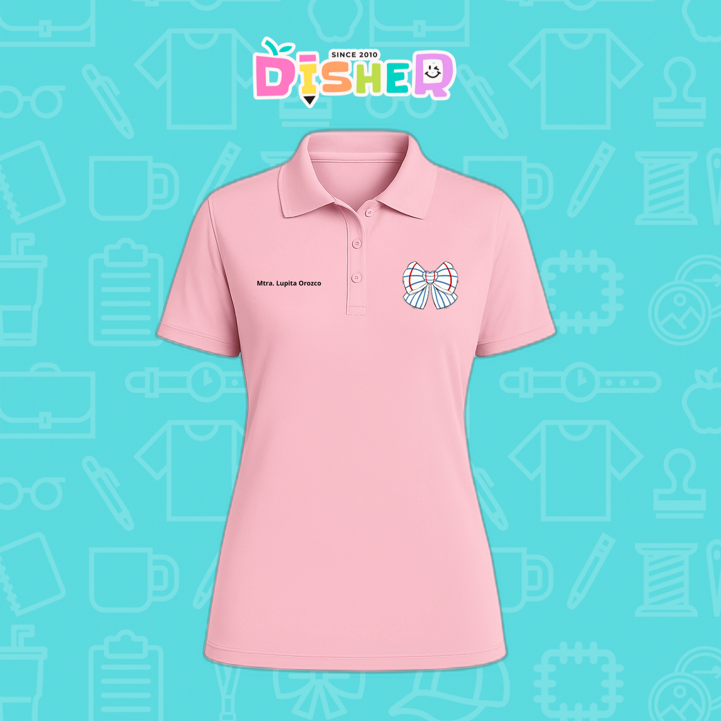 PBD-D-010 : Polo Bordada Dry Fit Dama I Moño rayas papel