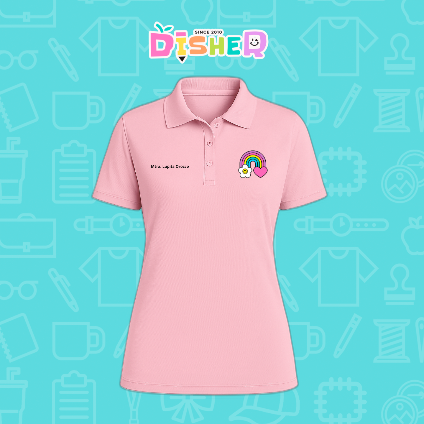 PBD-D-025: Polo Bordada Dry Fit Dama I Arcoíris corazón
