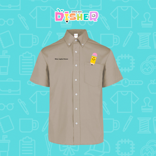 CBGC-C-031: Camisa Bordada Gabardina Manga Corta Caballero I Smiley pencil