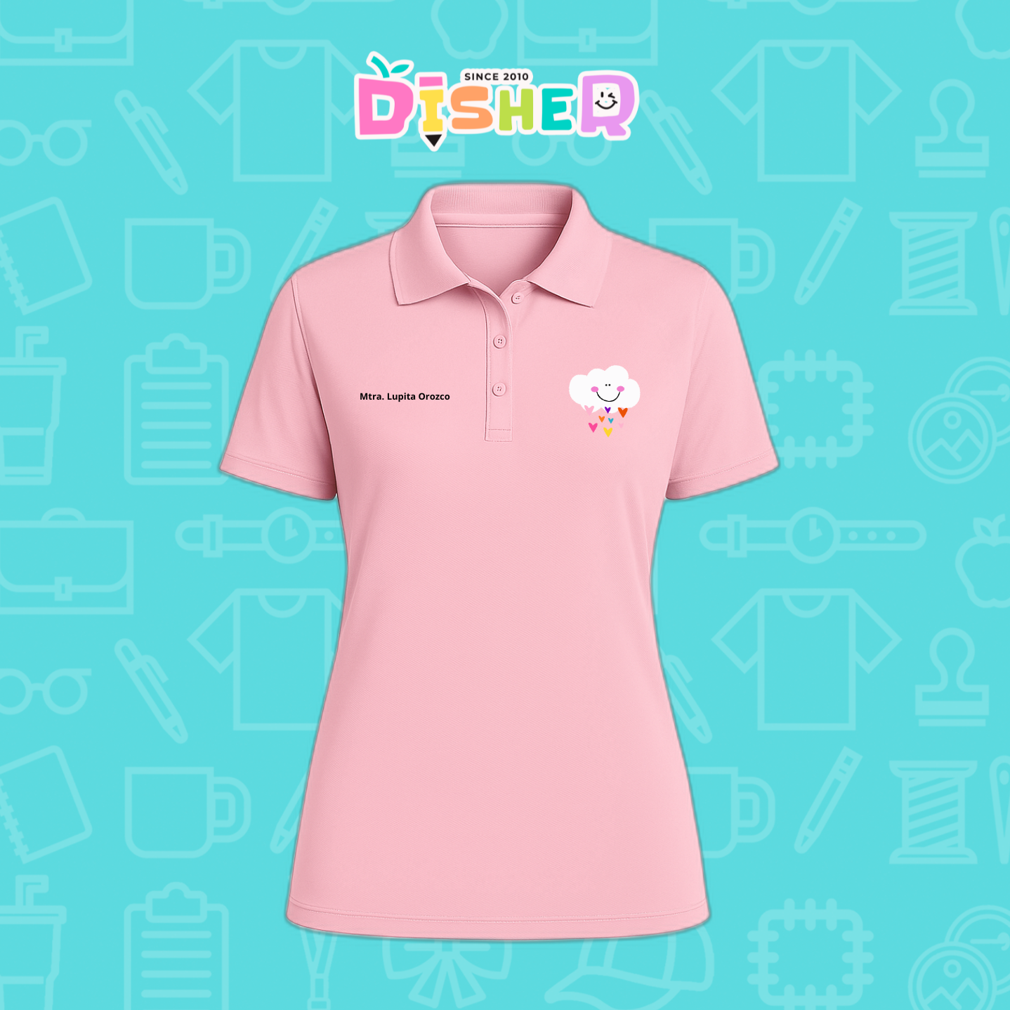 PBD-D-022: Polo Bordada Dry Fit Dama I Nube corazones