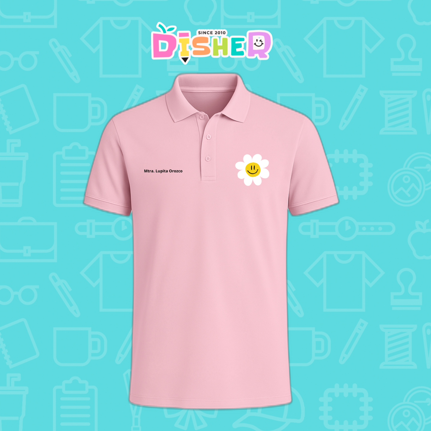 PBD-C-0023: Polo Bordada Dry Fit Caballero I Flor blanca