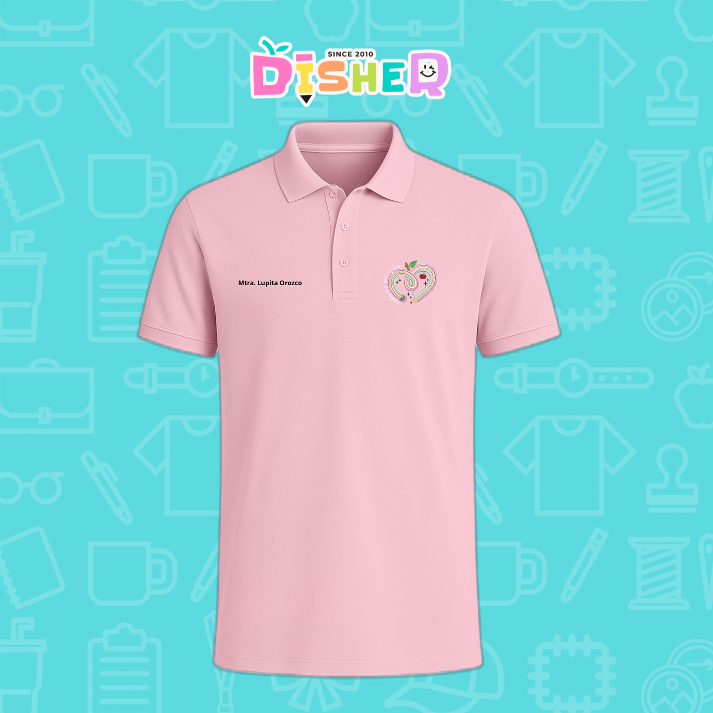 PBD-C-0013: Polo Bordada Dry Fit Caballero I Corazón lápiz tonos pastel