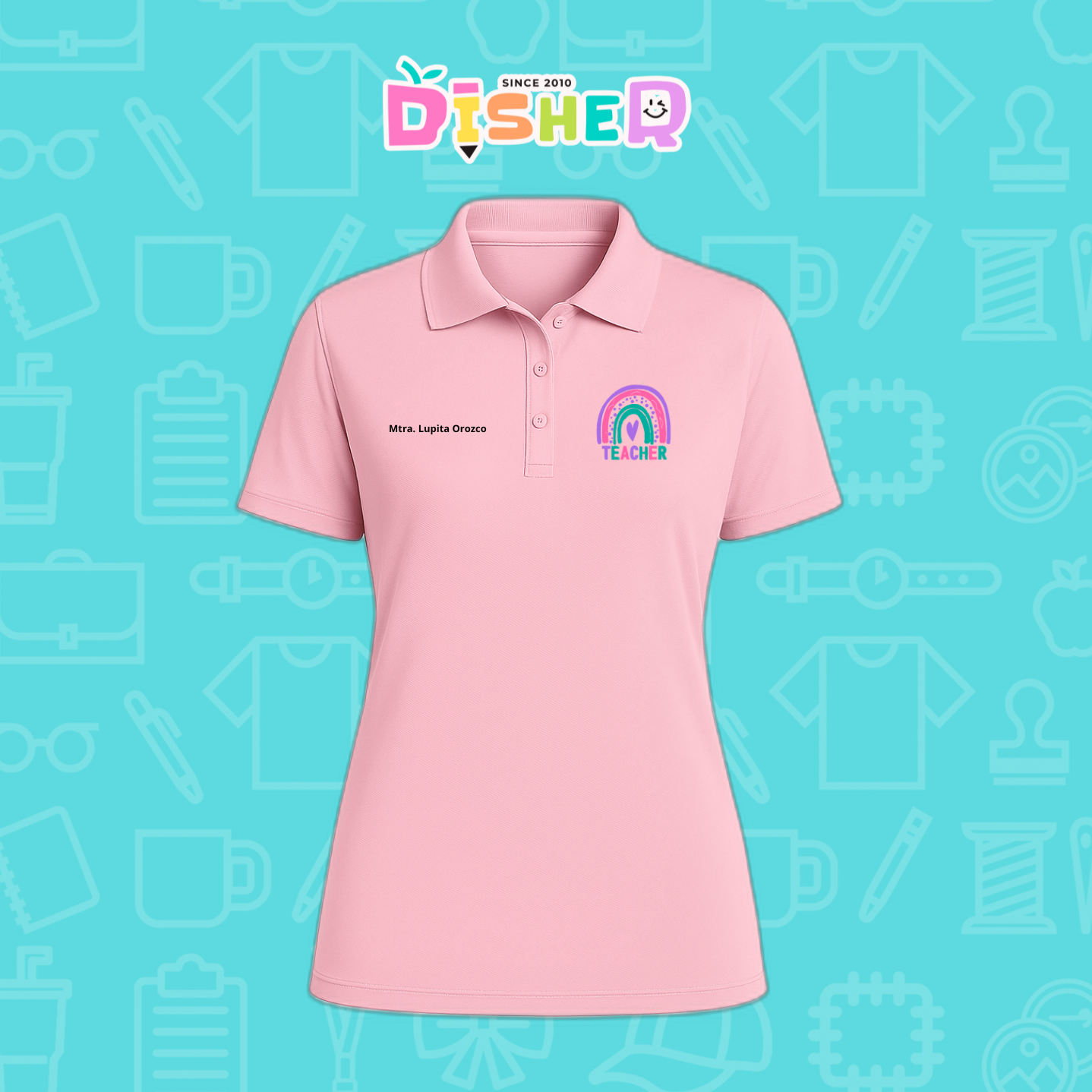 PBD-D-086: Polo Bordada Dry Fit Dama I Teacher rainbow