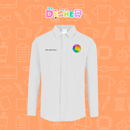 CBOL-C-018: Camisa Bordada Oxford Manga Larga Caballero I Flor de colores