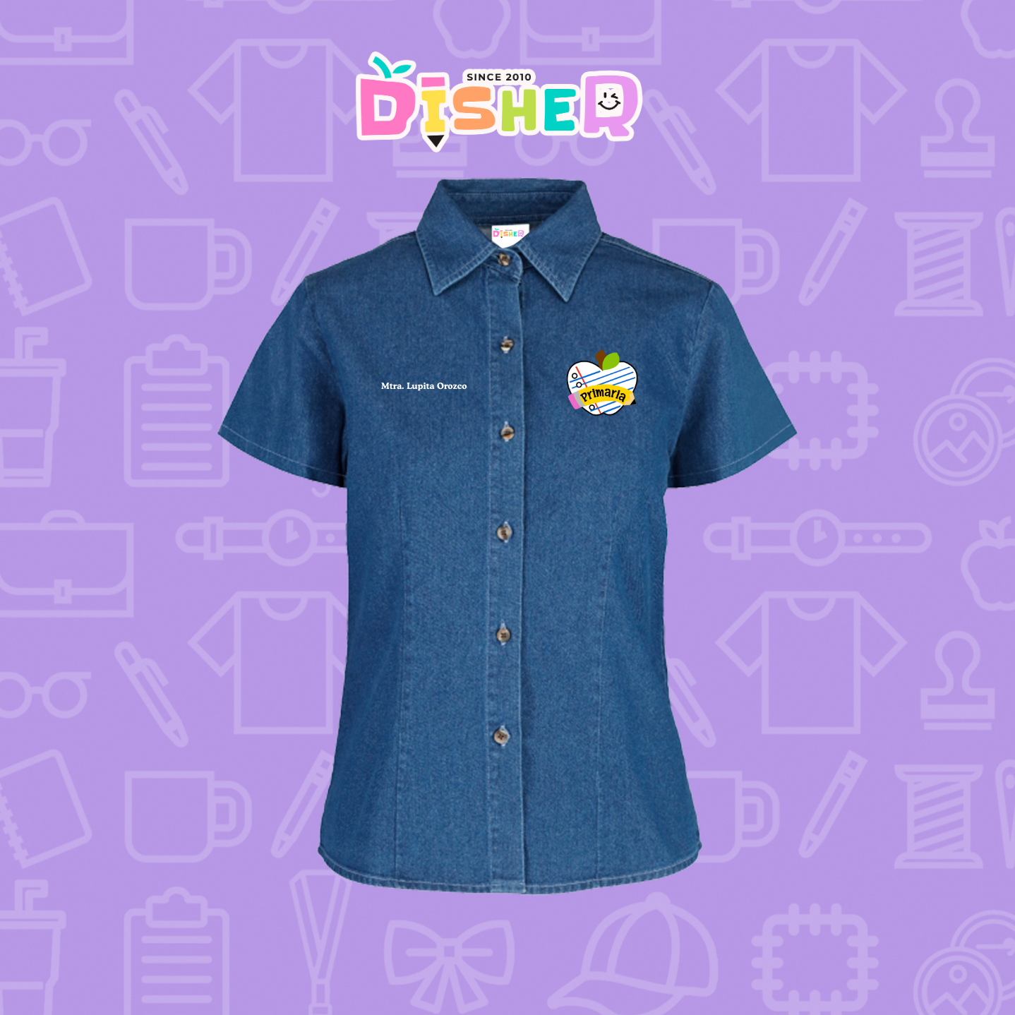 CBMC-D-093: Camisa Bordada Mezclilla Manga Corta Dama I Corazón papel primaria