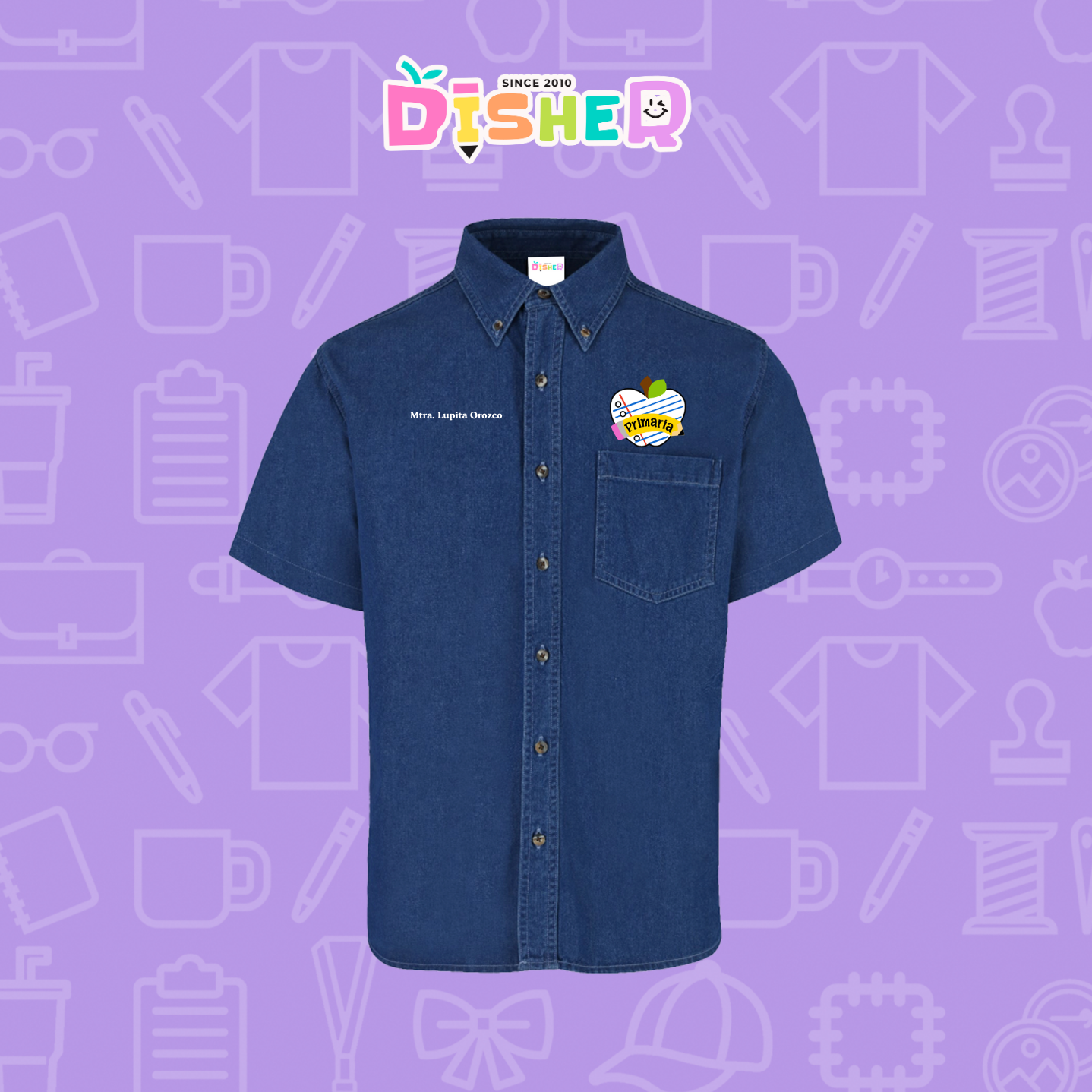 CBMC-C-093: Camisa Bordada Mezclilla Manga Corta Caballero I Corazón papel