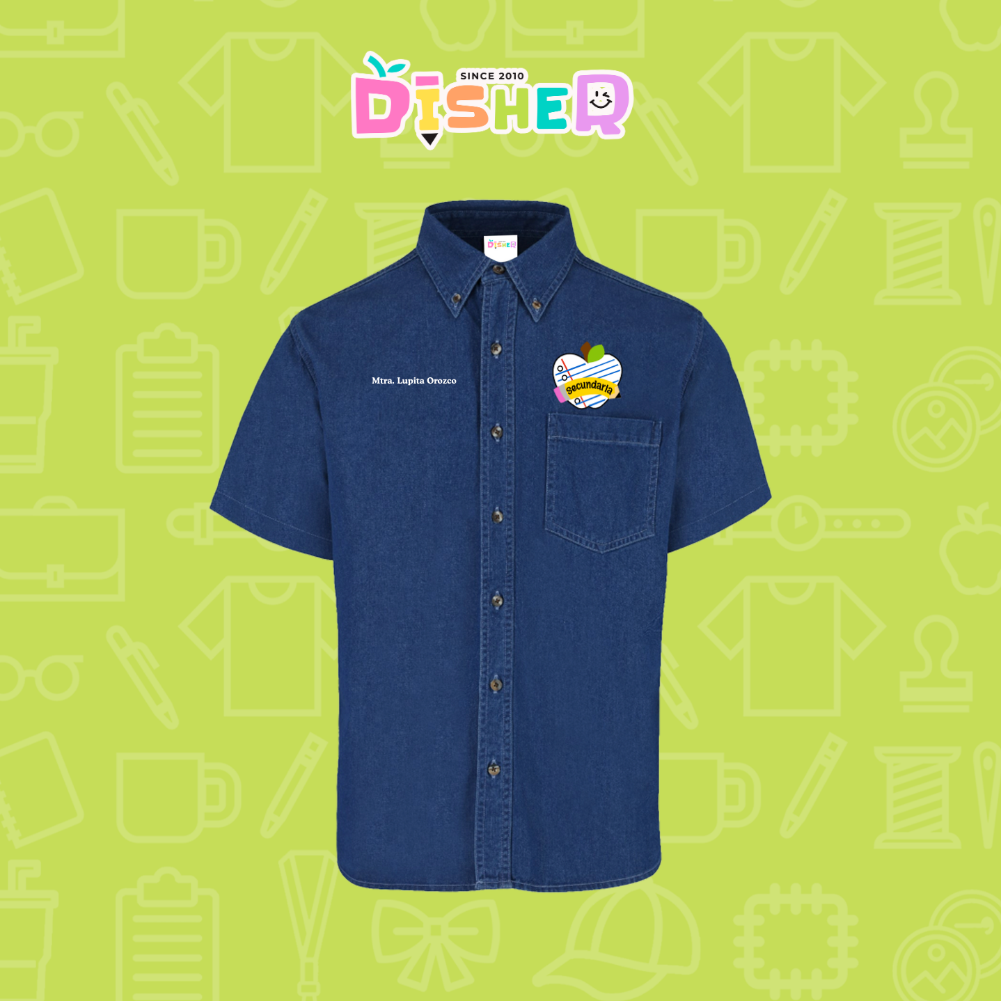 CBMC-C-094: Camisa Bordada Mezclilla Manga Corta Caballero I Corazón papel