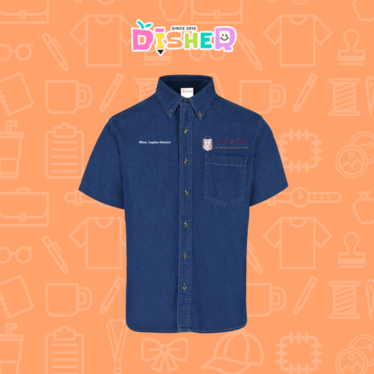 CBMC-C-096: Camisa Bordada Mezclilla Manga Corta Caballero I Educación