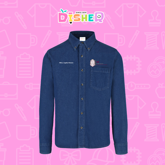 CBML-C-097: Camisa Bordada Mezclilla Manga Larga Caballero I Sistema Educativo BC