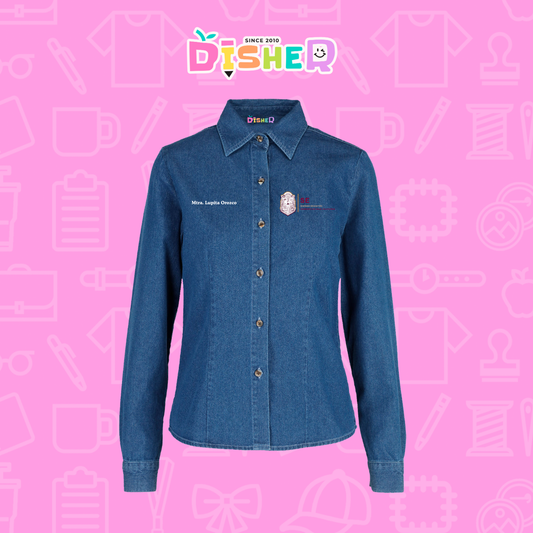 CBML-D-097: Camisa Bordada Mezclilla Manga Larga Dama I Sistema Educativo BC