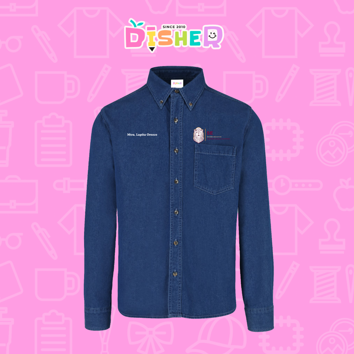 CBML-C-097: Camisa Bordada Mezclilla Manga Larga Caballero I Sistema Educativo BC