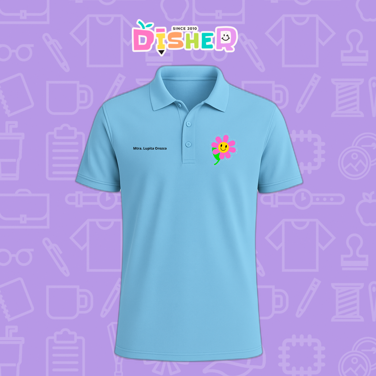 PBD-C-0020: Polo Bordada Dry Fit Caballero I Flor rosa