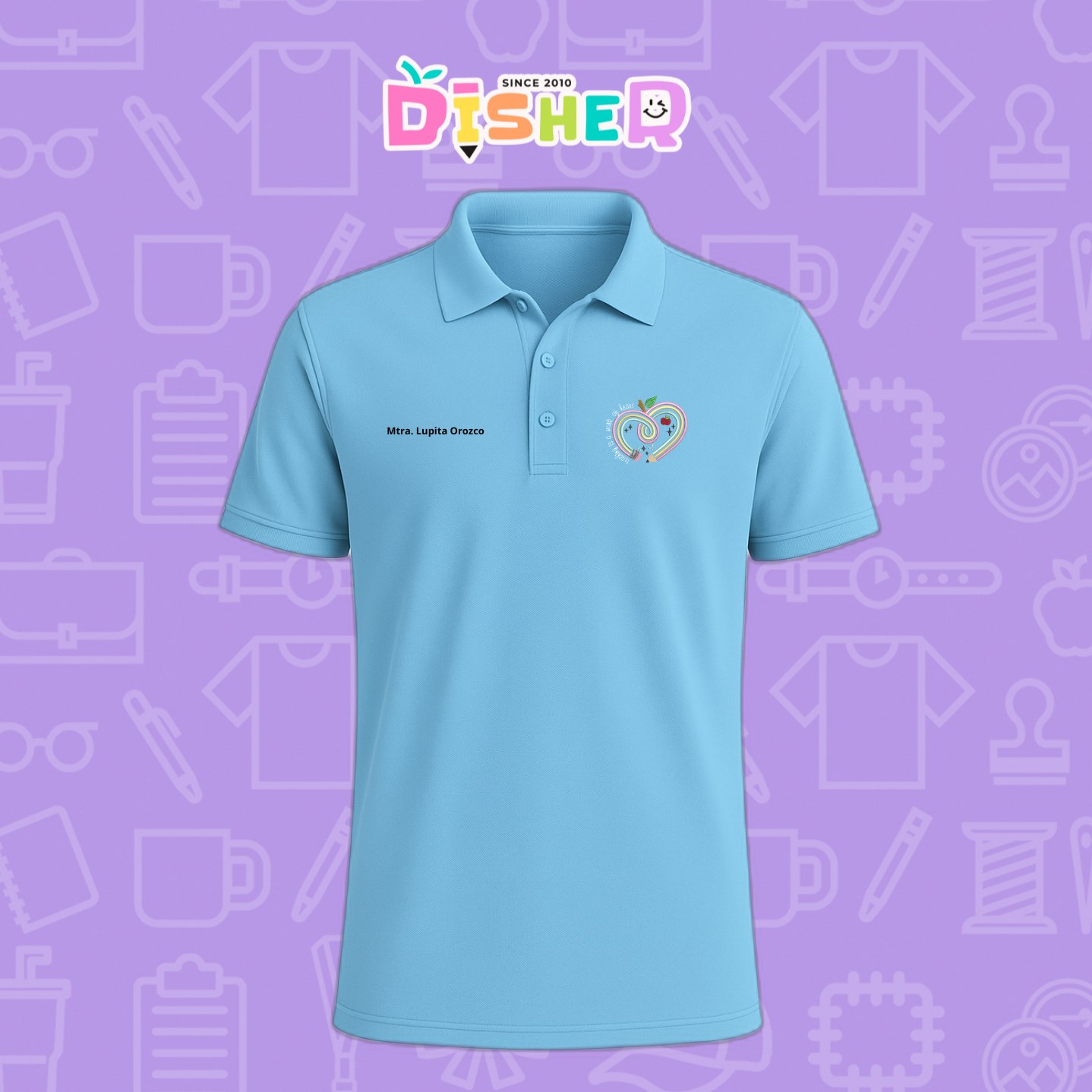 PBD-C-0013: Polo Bordada Dry Fit Caballero I Corazón lápiz tonos pastel