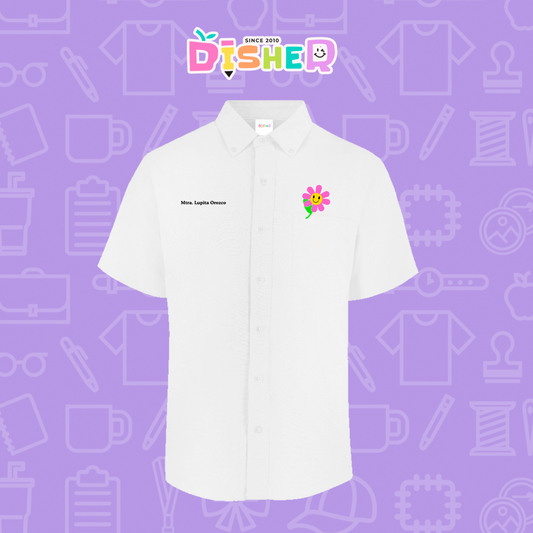 CBGC-C-020: Camisa Bordada Gabardina Manga Corta Caballero I Flor rosita