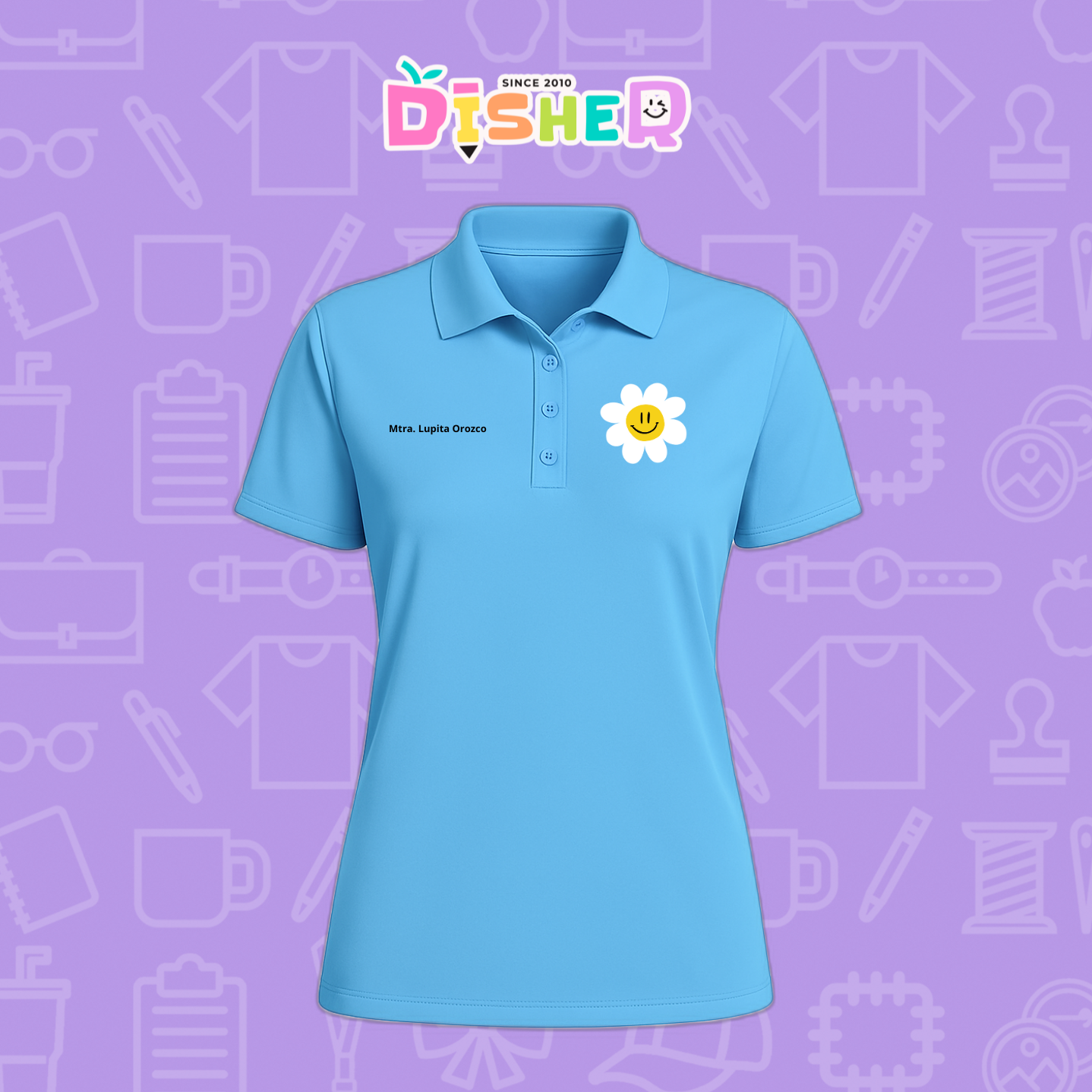 PBD-D-023: Polo Bordada Dry Fit Dama I Flor blanca