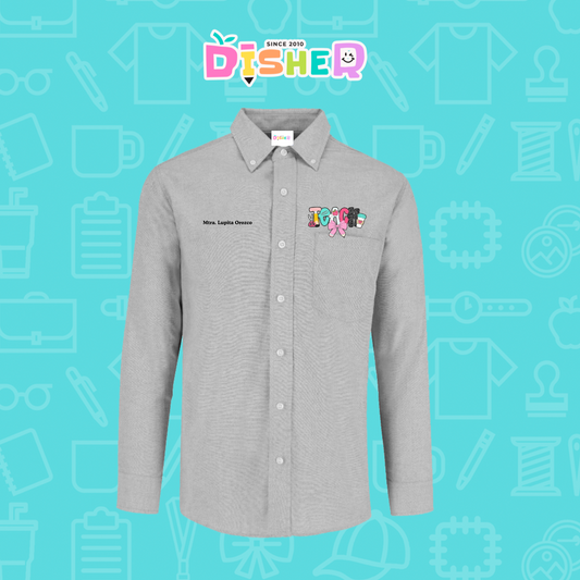 CBOL-C-006: Camisa Bordada Oxford Manga Larga Caballero I Teach pink