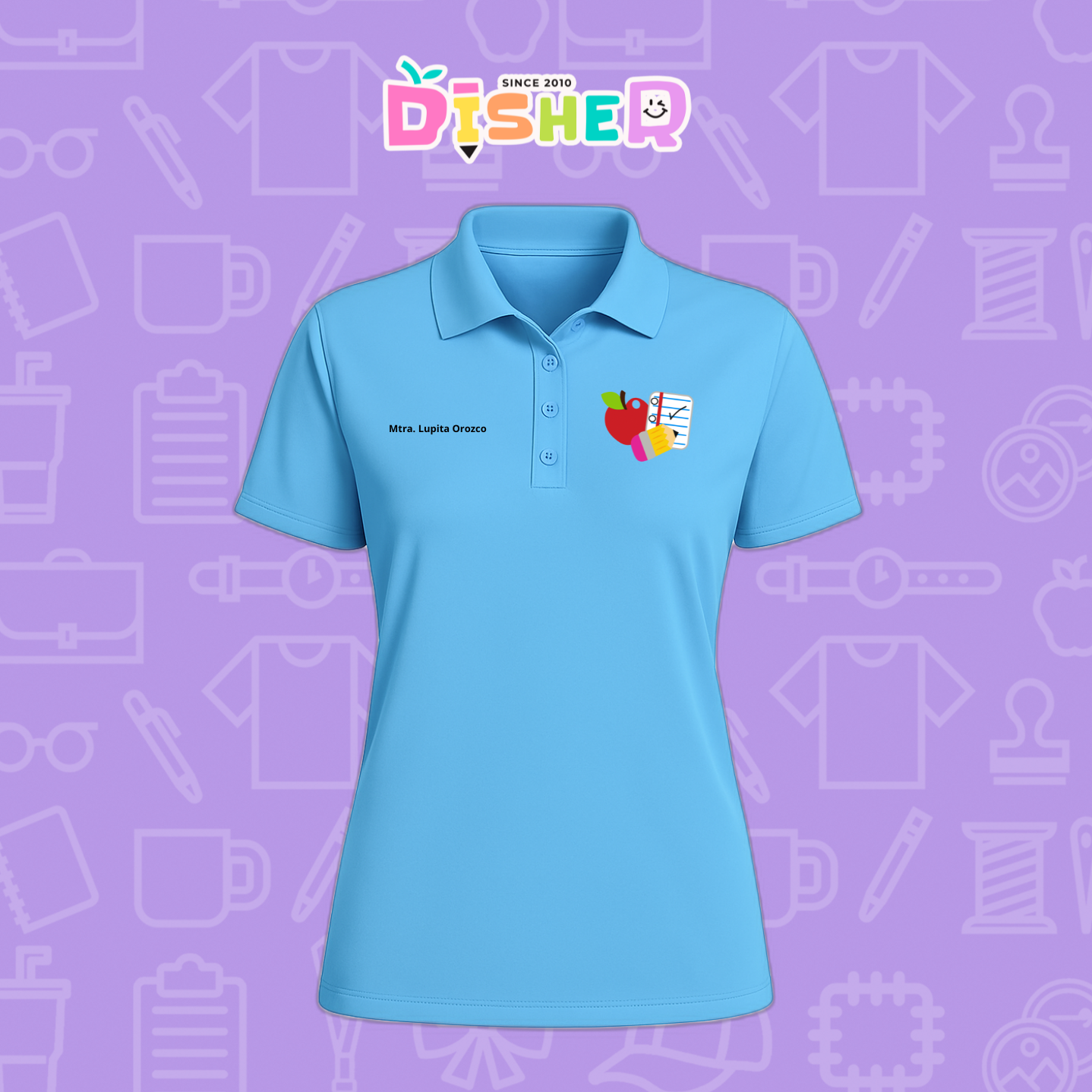 PBD-D-088: Polo Bordada Dry Fit Dama I Útiles manzana lápiz