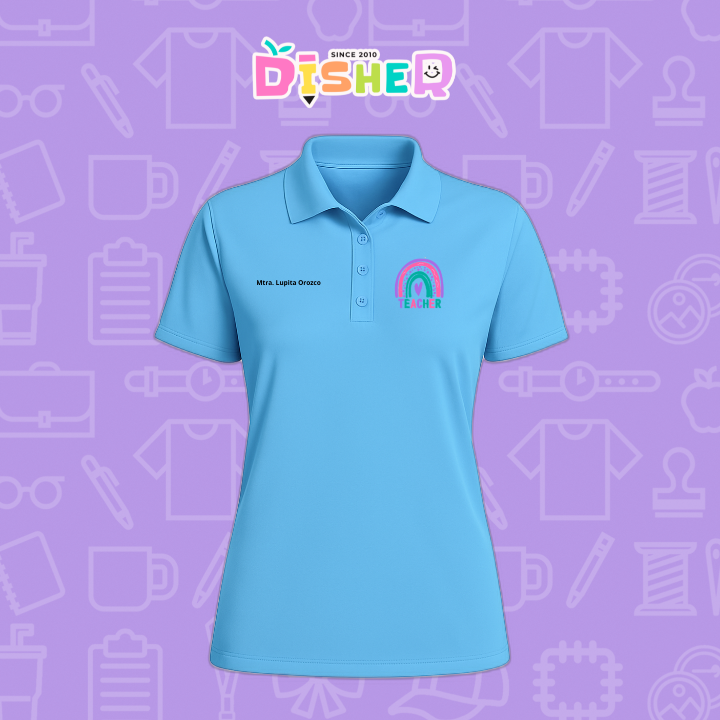 PBD-D-086: Polo Bordada Dry Fit Dama I Teacher rainbow