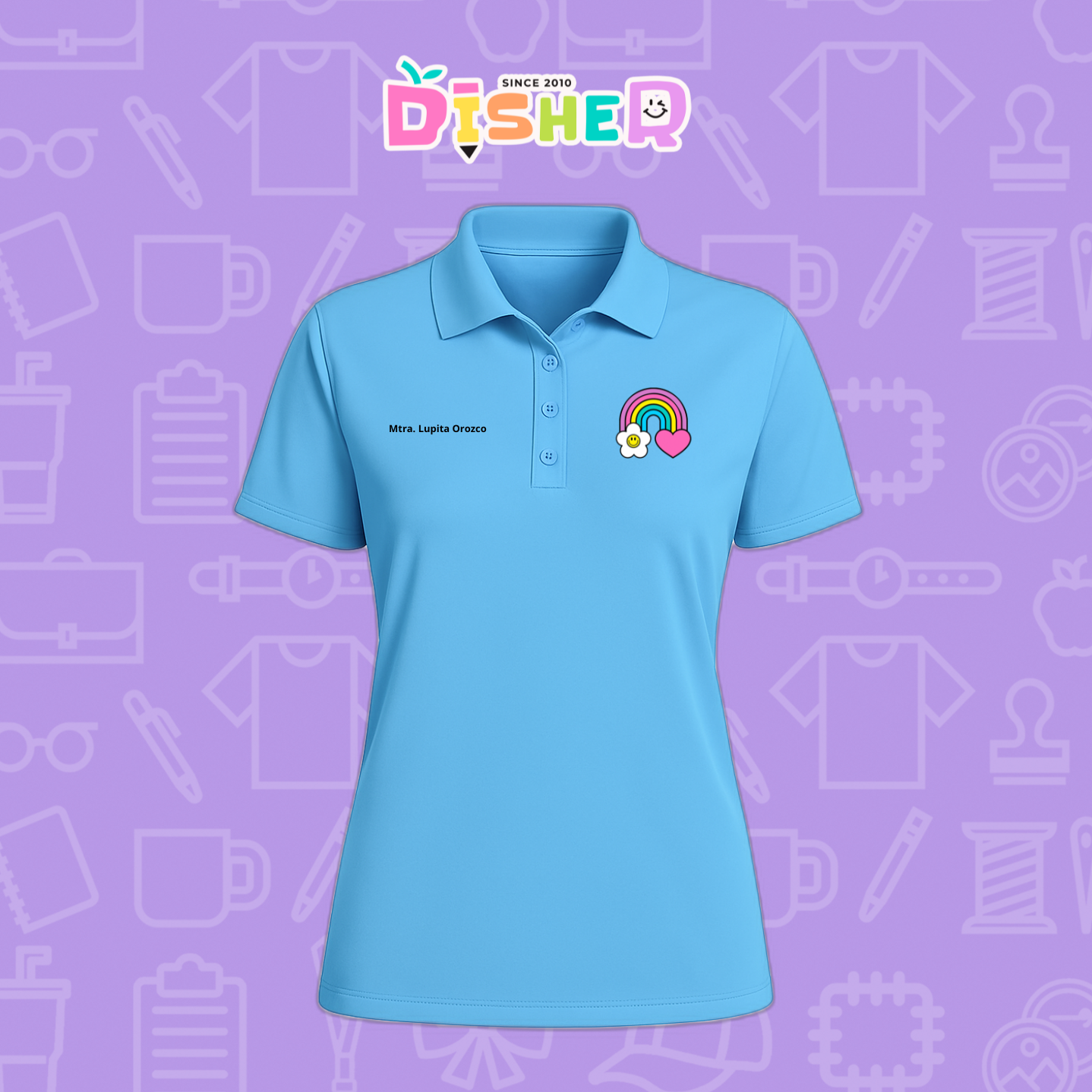 PBD-D-025: Polo Bordada Dry Fit Dama I Arcoíris corazón