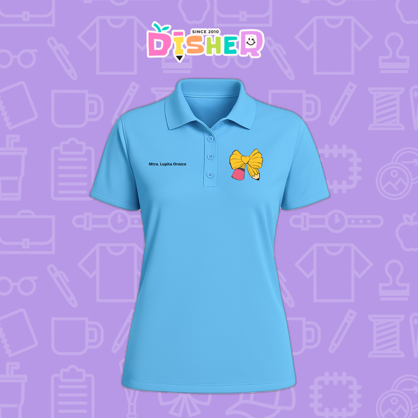 PBD-D-011 : Polo Bordada Dry Fit Dama I Moño lápiz amarillo