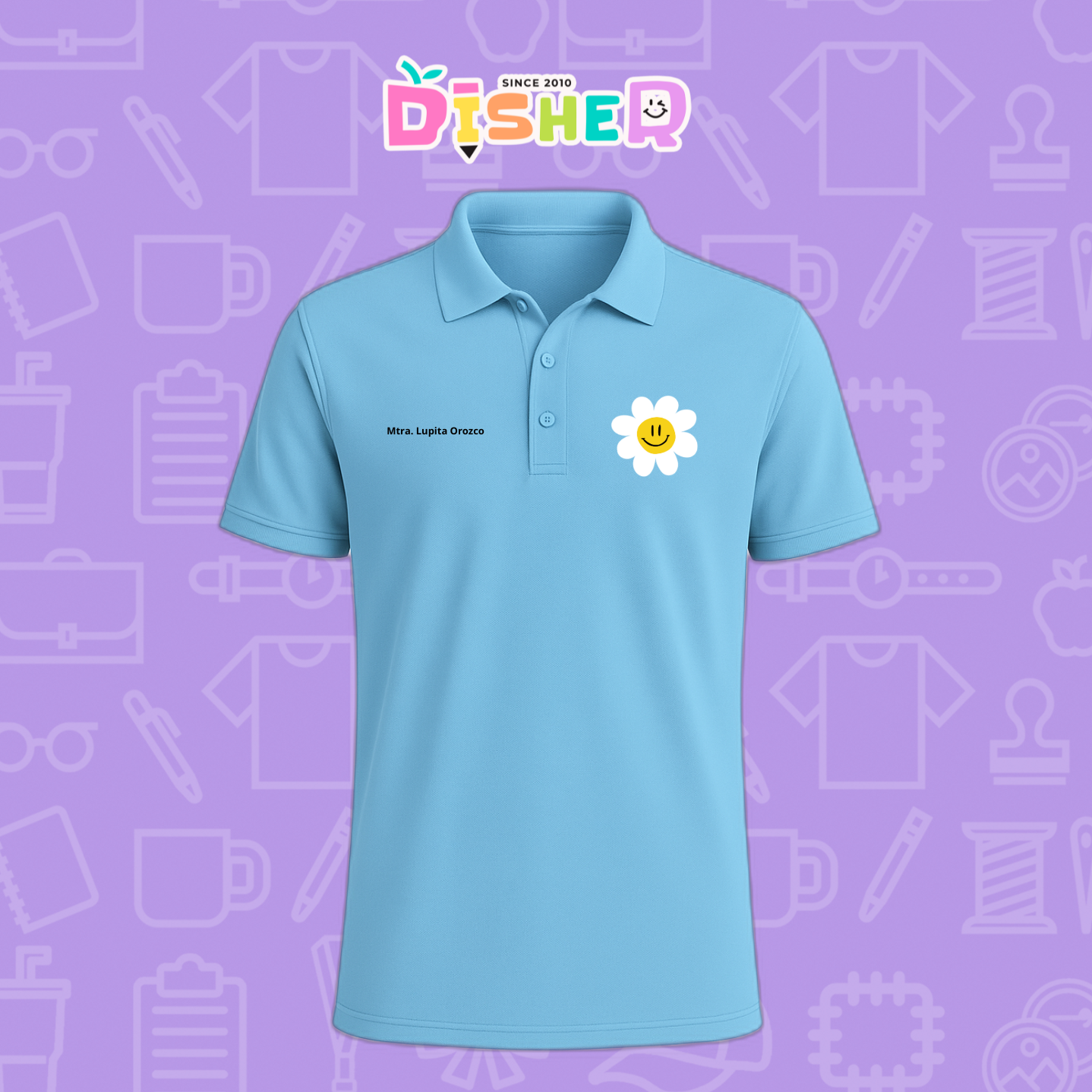 PBD-C-0023: Polo Bordada Dry Fit Caballero I Flor blanca