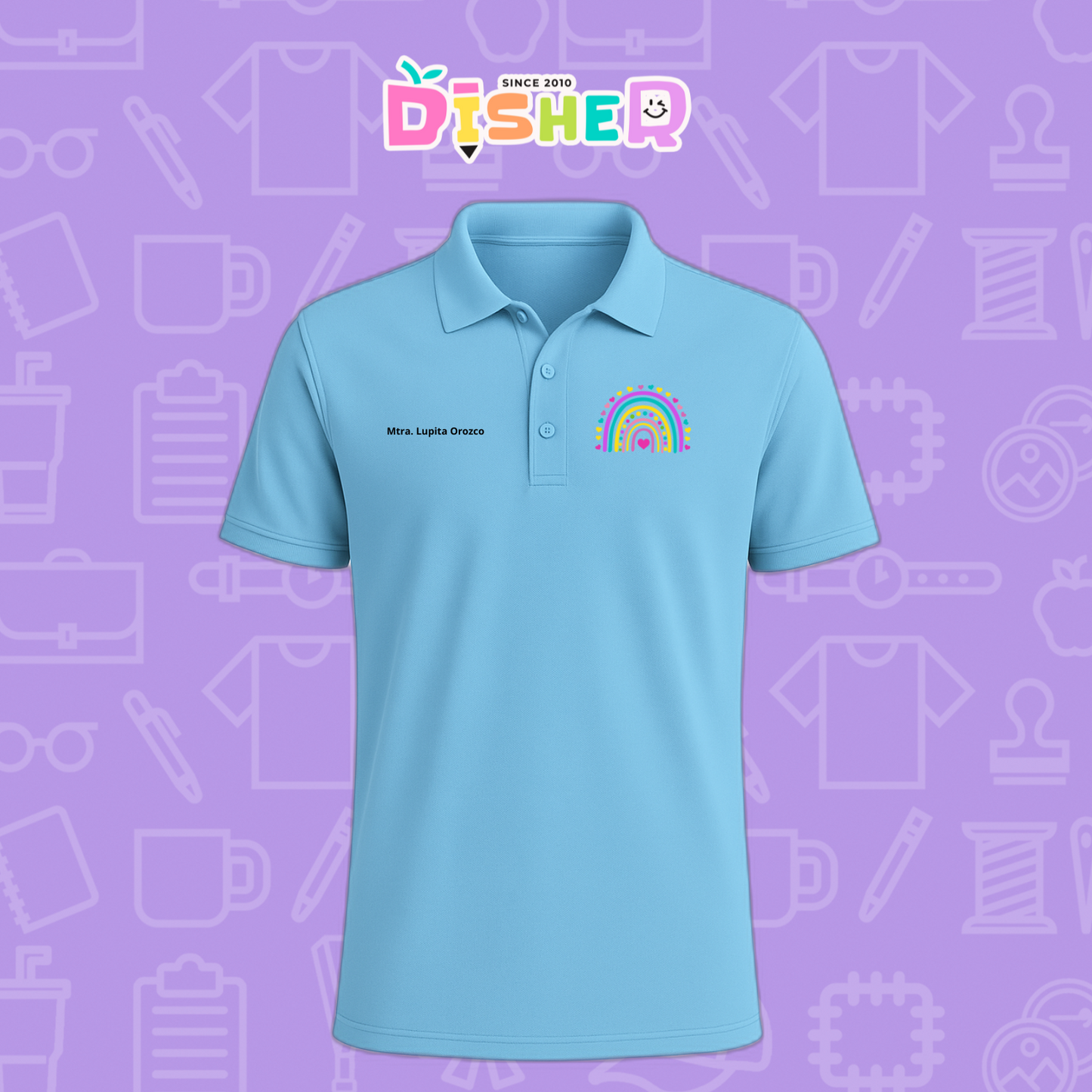 PBD-C-0087: Polo Bordada Dry Fit Caballero I Arcoíris corazones