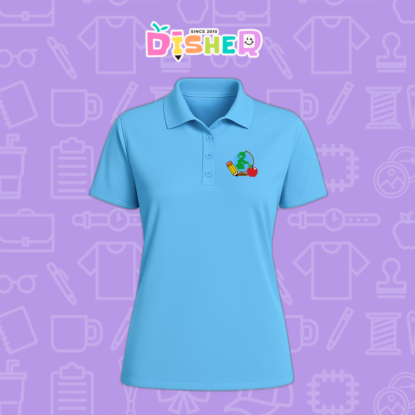 PBD-D-070: Polo Bordada Dry Fit Dama I Globo terráqueo