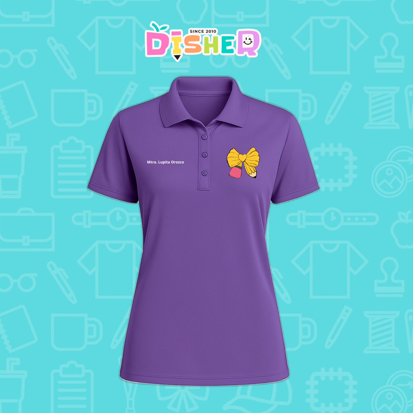 PBD-D-011 : Polo Bordada Dry Fit Dama I Moño lápiz amarillo
