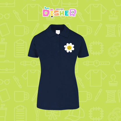 PBY-D-0023: Polo Bordada 50/50 Dama I Flor blanca