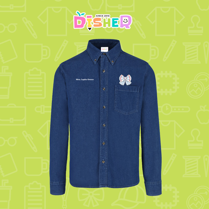 CBML-C-010: Camisa Bordada Mezclilla Manga Larga Caballero  I Moño rayas papel