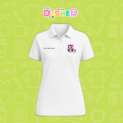 PBD-D-098: Polo Bordada Dry Fit Dama I Búho rosa