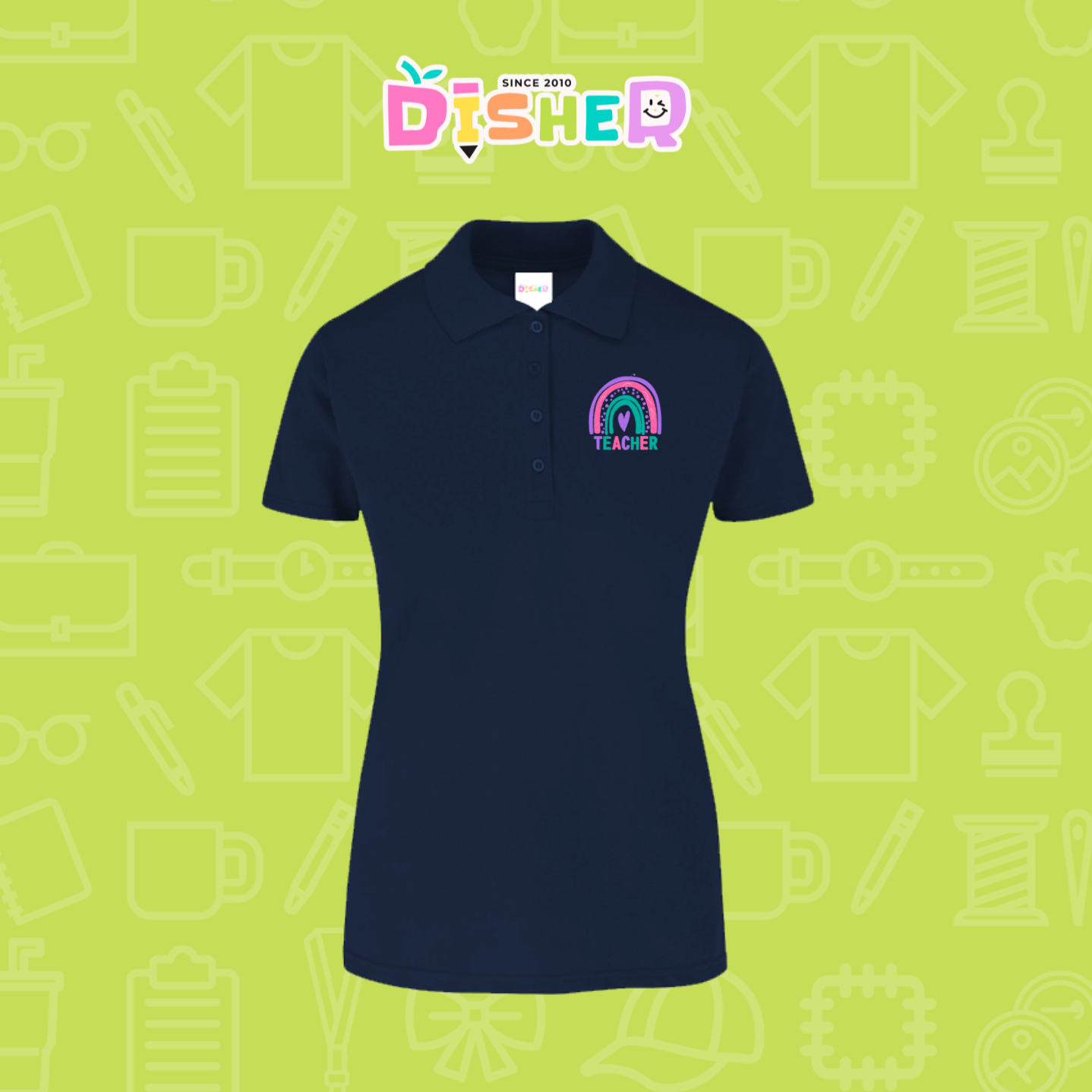 PBY-D-0086: Polo Bordada 50/50 Dama I Teacher rainbow