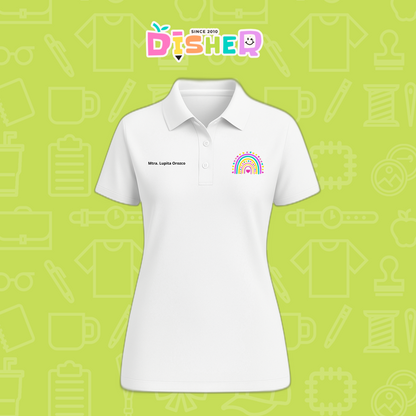 PBD-D-087: Polo Bordada Dry Fit Dama I Arcoíris corazones