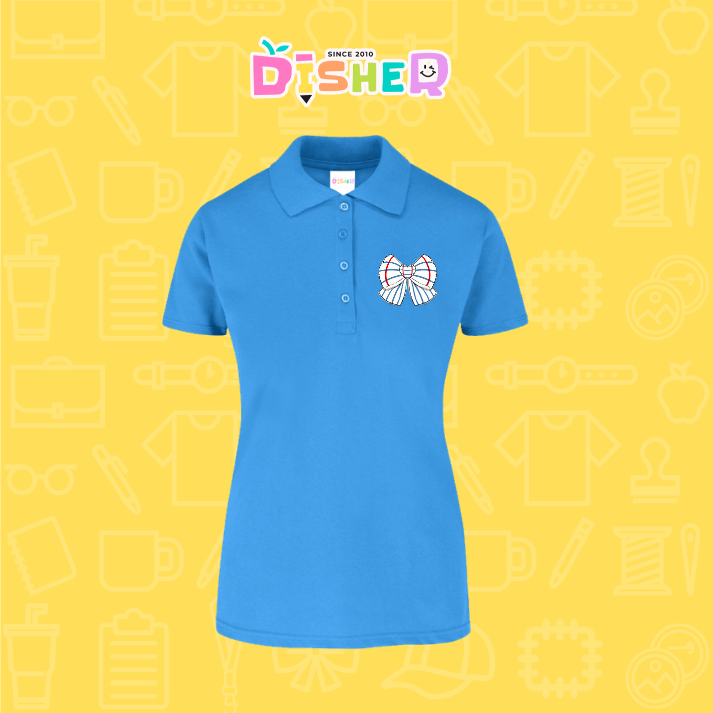 PBY-D-0010: Polo Bordada 50/50 Dama I Moño rayas papel