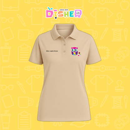 PBD-D-098: Polo Bordada Dry Fit Dama I Búho rosa