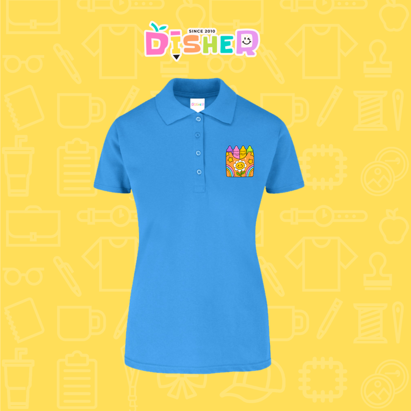 PBY-D-0015: Polo Bordada 50/50 Dama I Crayones flor