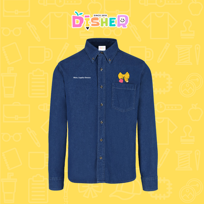 CBML-C-011: Camisa Bordada Mezclilla Manga Larga Caballero  I Moño lápiz amarillo