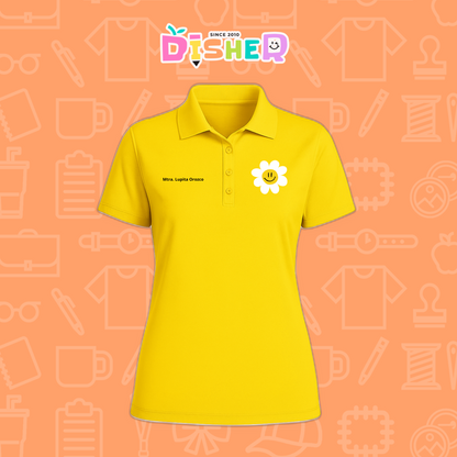 PBD-D-023: Polo Bordada Dry Fit Dama I Flor blanca