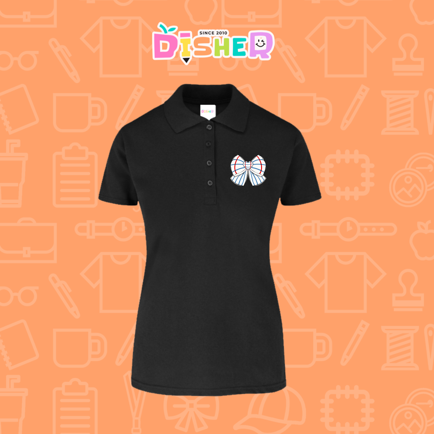 PBY-D-0010: Polo Bordada 50/50 Dama I Moño rayas papel