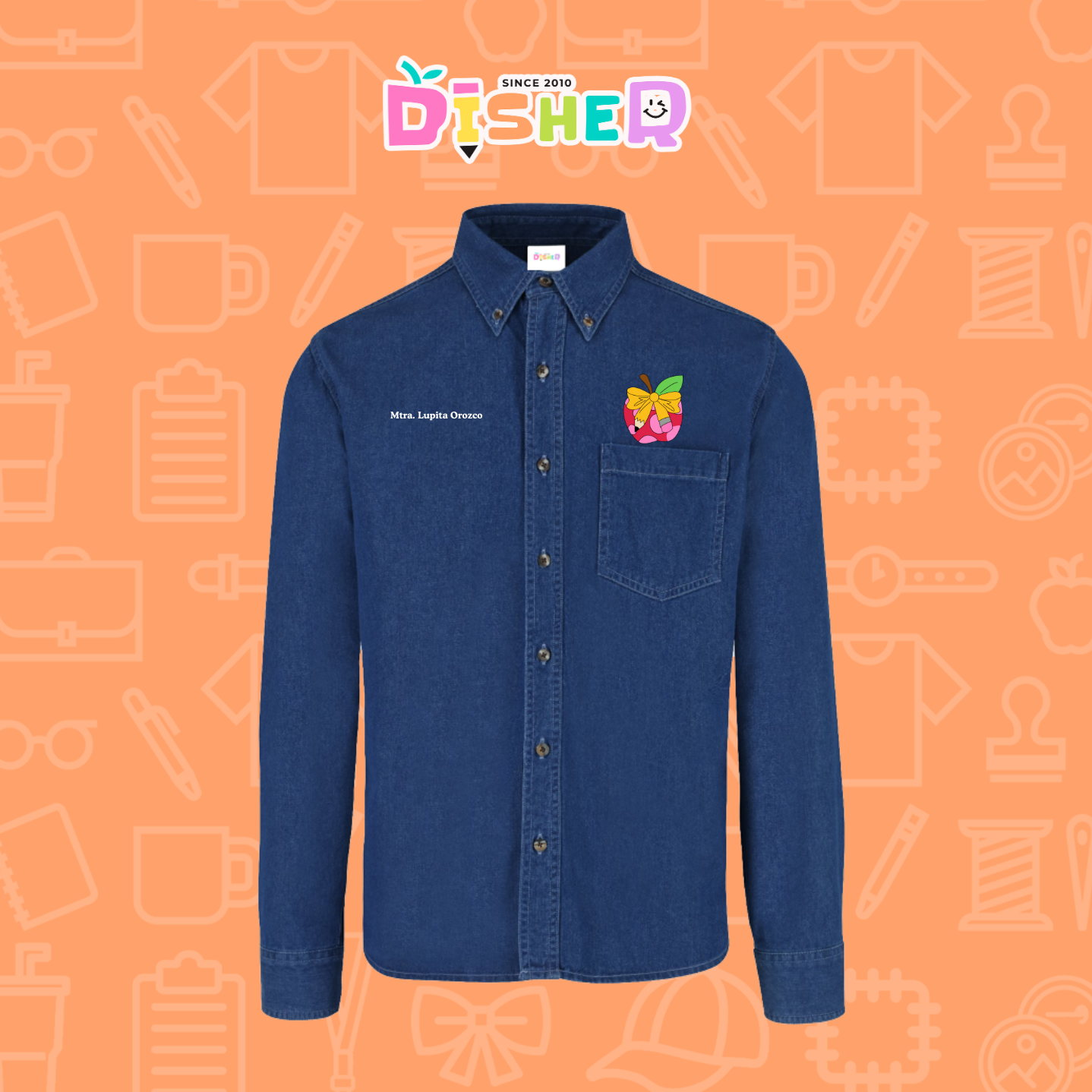 CBML-C-012: Camisa Bordada Mezclilla Manga Larga Caballero  I Manzana moño