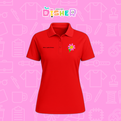 PBD-D-020: Polo Bordada Dry Fit Dama I Flor rosita