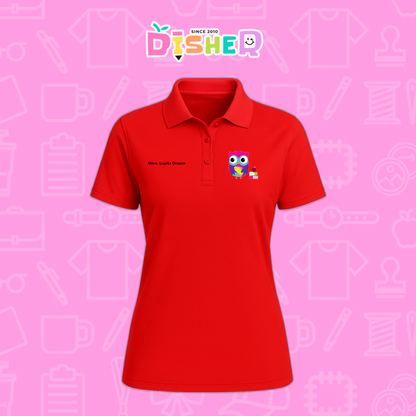 PBD-D-098: Polo Bordada Dry Fit Dama I Búho rosa